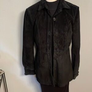 Classiques Entier Black Suede Leather Shirt Jacket Coat size Small